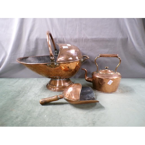 1368 - COPPER COAL SCUTTLE, KETTLE, SCOOP