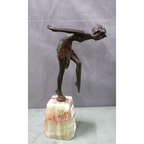 1373 - BRONZED FIGURE OF A DANCER ON GREEN ONYX BASE