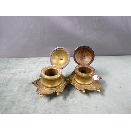 1386 - BRASS TWO BOTTLE INKSTAND