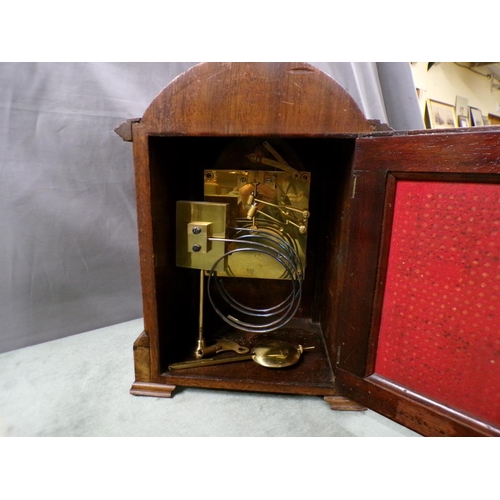 1406 - MAHOGANY MANTEL CLOCK WITH ARCHED SILVER DIAL, COOKSON BROS, OLDHAM, 29CM H