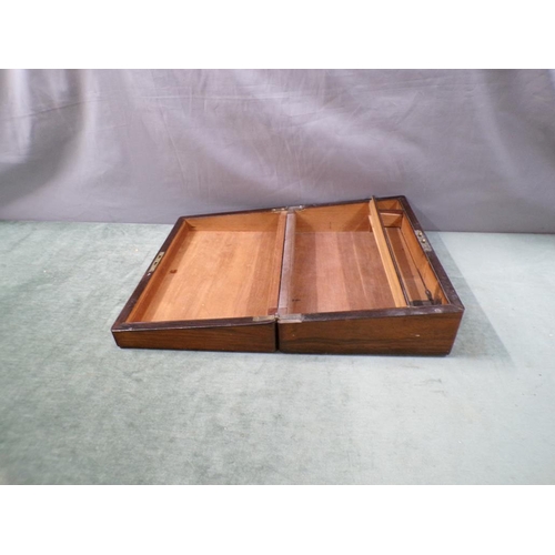 1432 - FIGURE MAHOGANY WRITING BOX WITH MOTHER OF PEARL INLAY, 35CM W