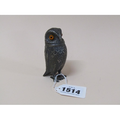 1514 - EARLY 20c PEWTER PEPPER POT IN THE FORM OF AN OWL