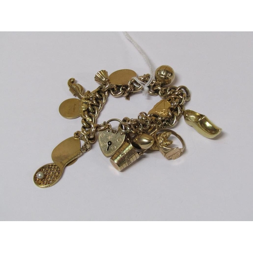 1529 - 9ct GOLD CHARM BRACELET - APPX 17 GOLD CHARMS, TOTAL WEIGHT 31.1g