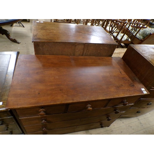 1873 - 19C MAHOGANY CHEST OF THREE SHORT AND THREE LONG DRAWERS, 115CM W, 90CM H