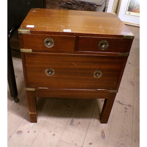 1878 - MAHOGANY SMALL CABINET WITH FALL FRONT AND TWO SHORT DRAWERS, 51CM W, 62CM H