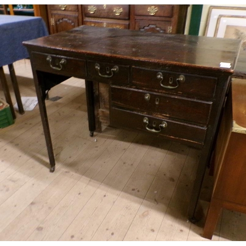 1879 - LATE GEORGIAN STAINED WOOD SIDE TABLE FITTED FIVE SHORT DRAWERS, 92CM W, 79CM H