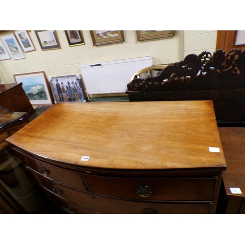 1886 - LATE GEORGIAN MAHOGANY BOW FRONT CHEST OF TWO SHORT AND THREE LONG DRAWERS, 104CM W, 103CM H