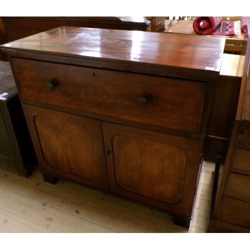 1890 - 19C MAHOGANY SECRETAIRE CHEST WITH CUPBOARD BASE AND FITTED INTERIOR, 112CM W, 102CM H