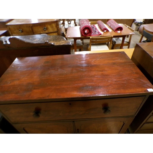 1890 - 19C MAHOGANY SECRETAIRE CHEST WITH CUPBOARD BASE AND FITTED INTERIOR, 112CM W, 102CM H