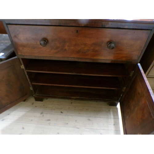 1890 - 19C MAHOGANY SECRETAIRE CHEST WITH CUPBOARD BASE AND FITTED INTERIOR, 112CM W, 102CM H