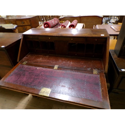 1891 - LATE GEORGIAN FIGURED MAHOGANY BUREAU WITH FALL FRONT AND FITTED INTERIOR, 107CM W, 110CM H