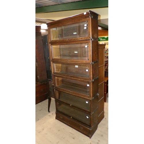 1894 - GLOBE WERNICKE SIX TIER BOOKCASE WITH BASE DRAWER, 88CM W, 190CM  H