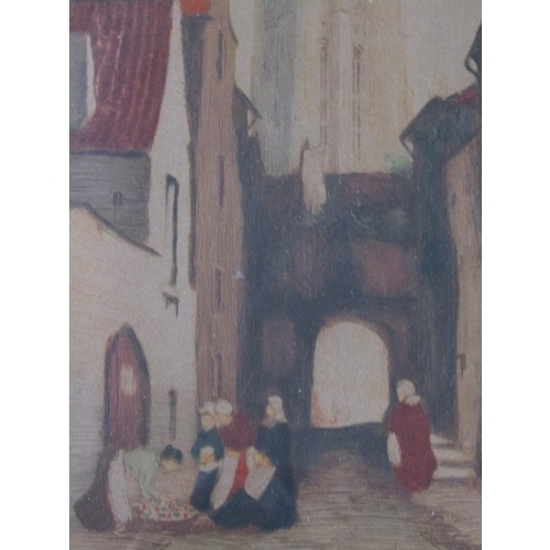 1274 - DAVID DONALD - MALINES BELGUIM, COLOURED ETCHING, F/G, 32CM X 16CM