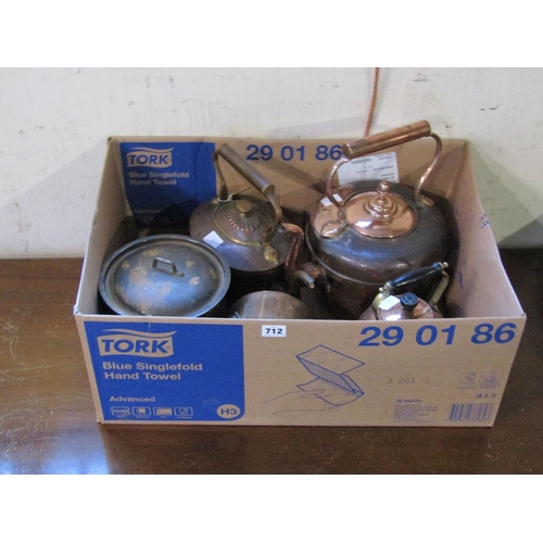 712 - BOX OF KETTLES AND PANS