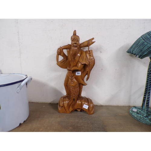 54 - ORIENTAL CARVED FIGURE GROUP - FISHERMAN