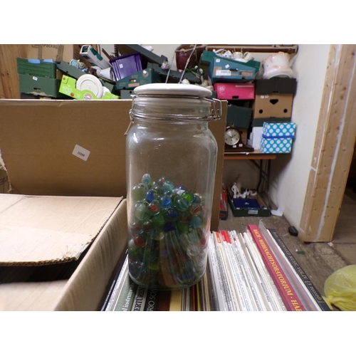 438 - JAR ON VINTAGE MARBLES