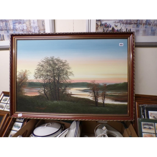 460 - FRAMED OIL ON CANVAS - LAKE SCENE