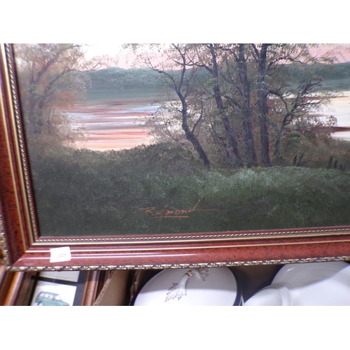 460 - FRAMED OIL ON CANVAS - LAKE SCENE