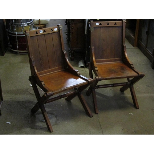 933 - TWO GOTHIC PITCH PINE CHAIRS