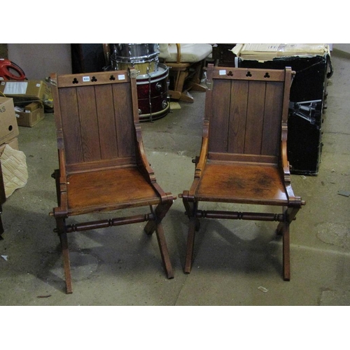 933 - TWO GOTHIC PITCH PINE CHAIRS