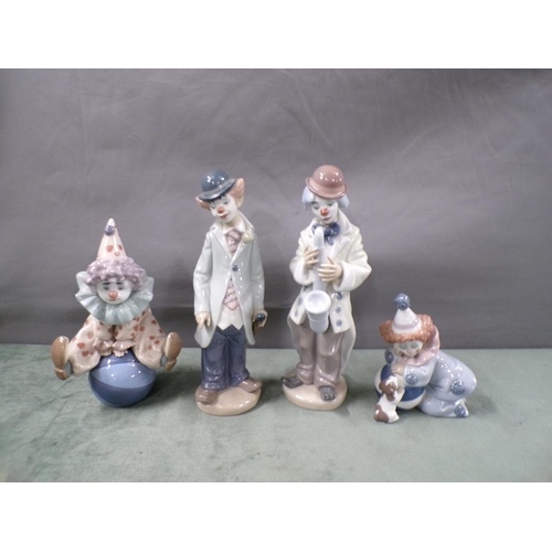 1826 - COLLECTION OF FOUR LLADRO PORCELAIN CLOWNS, LARGEST 23.5cms H