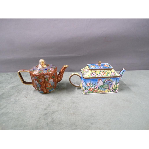 1828 - TWO CLOISONNE AND ENAMEL TEAPOTS 8cms H