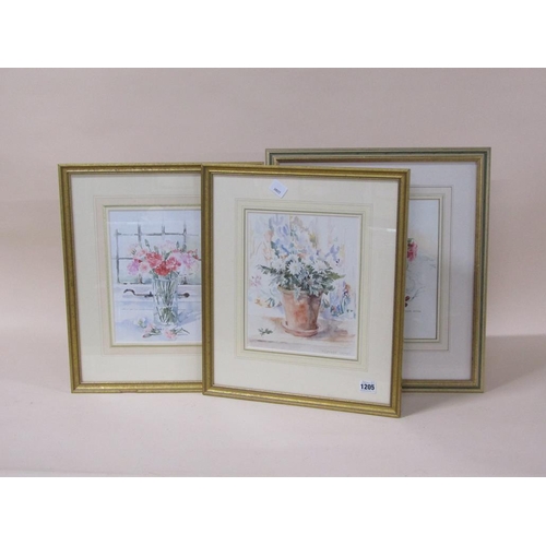 1205 - HEATHER ORTON - SERIES OF FOUR F/G FLOWERS, EACH 28CM X 23CM