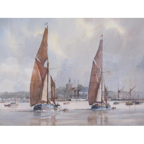 1211 - SIDNEY CARDEW - FULL SAIL FROM MALDON, SIGNED WATERCOLOUR F/G, 36CM X 49CM