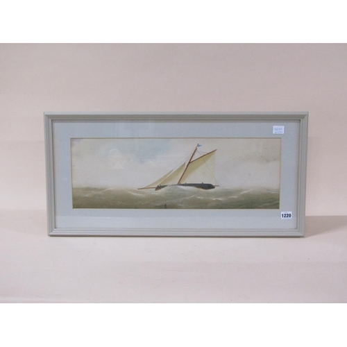 1220 - UNSIGNED - SAILING YACHT IN HEAVY SEAS, WATERCOLOUR, F/G, 20CM X 59CM