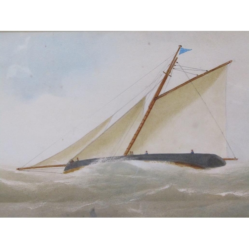 1220 - UNSIGNED - SAILING YACHT IN HEAVY SEAS, WATERCOLOUR, F/G, 20CM X 59CM