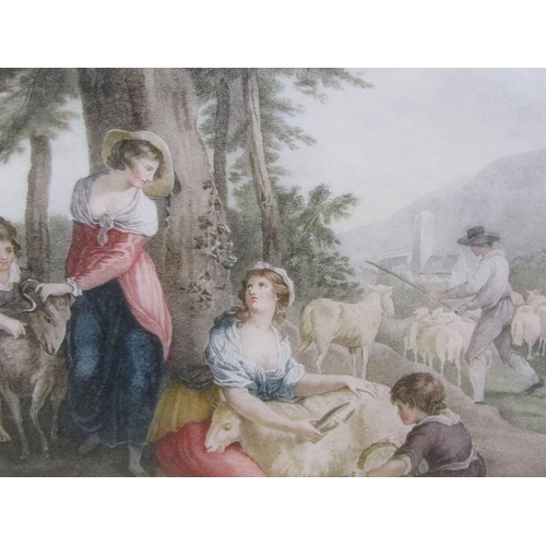 1225 - PAIR, MICHAEL ALLINGHAM - SHEEP SHEERING & HOCK HARVESTING, OVAL COLOURED PRINTS