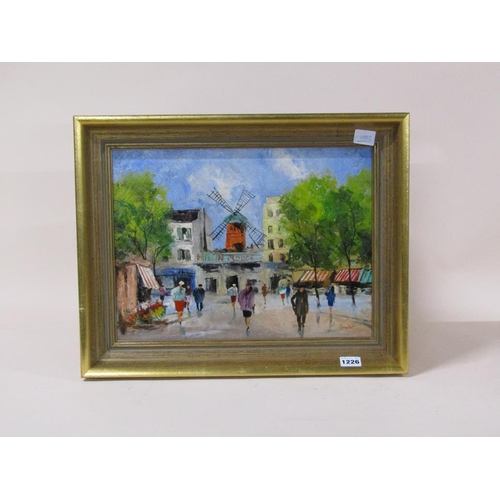 1226 - J CORDET - THE MOULIN ROUGE, SIGNED OIL ON CANVAS, FRAMED, 29CM X 39CM