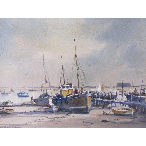 1227 - SIDNEY CARDEW - LOW WATER, WEST MERSEA, SIGNED WATERCOLOUR, F/G, 27CM X 36CM