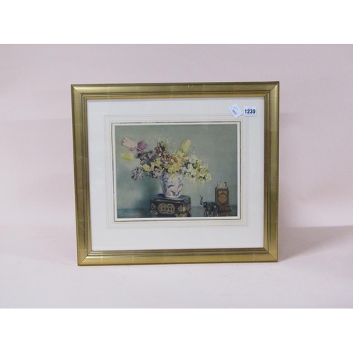 1230 - WALTER BAIN - STILL LIFE, VASE OF FLOWERS, SIGNED WATERCOLOUR, F/G, 23CM X 31CM