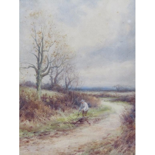 1234 - A MOLENEUX-STANNARD - SCYTHING THE VERGE & TIDYING UP BONFIRE, SIGNED WATERCOLOURS, F/G, 32CM X 23CM