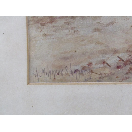 1234 - A MOLENEUX-STANNARD - SCYTHING THE VERGE & TIDYING UP BONFIRE, SIGNED WATERCOLOURS, F/G, 32CM X 23CM