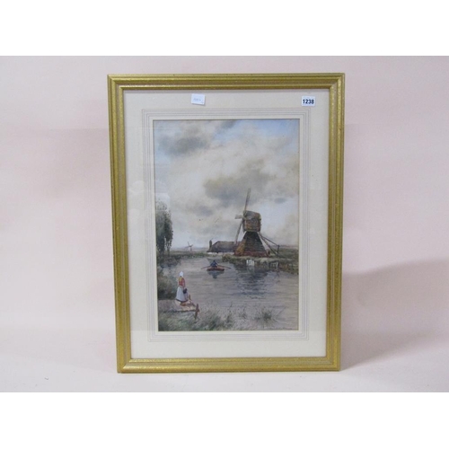 1238 - G VAN. RYN - DUTCH RIVERSCAPE, SIGNED WATERCOLOUR, F/G, 52CM X 34CM