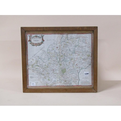 1240 - ROBERT MORDAN - ANTIQUE MAP OF HERTFORDSHIRE, F/G, 39CM X 45CM