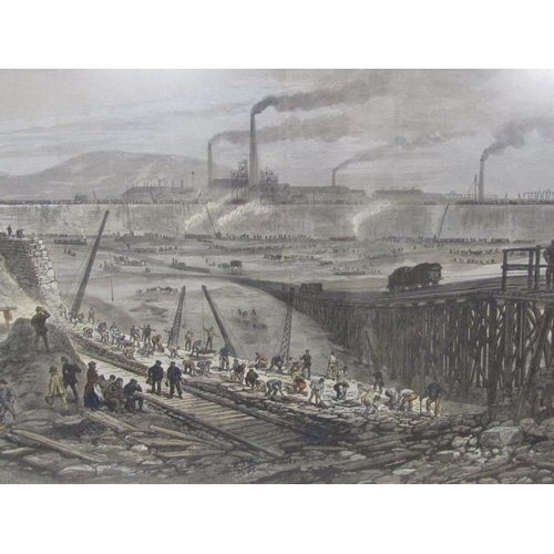 1250 - FRAMED B&W ENGRAVING - THE NEW EAST DOCK AT SWANSEA, F/G, 33CM X 47CM