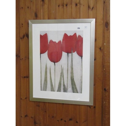 1255 - UNSIGNED - FRAMED COLOURED LITHOGRAPH, TULIPS, 67CM X 47CM