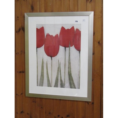 1255 - UNSIGNED - FRAMED COLOURED LITHOGRAPH, TULIPS, 67CM X 47CM