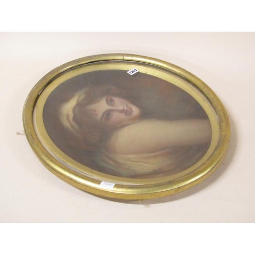 1263 - FRAMED OVAL COLOURED PASTEL OF A 19C LADY, F/G