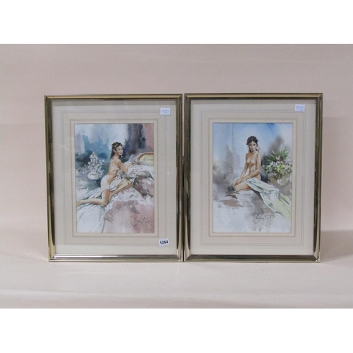 1264 - PAIR, GORDON KING - NAKED LADIES, SIGNED WATERCOLOURS, F/G, EACH 36CM X 26CM