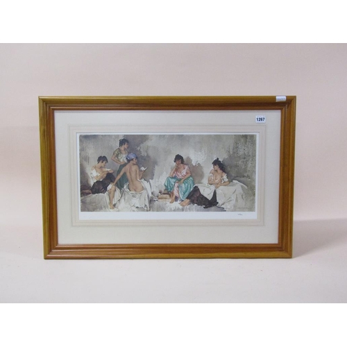 1267 - RUSSELL FLINT COLOURED PRINT 128/850, FIVE LADIES IN DISCUSSION, F/G, 28CM X 58CM