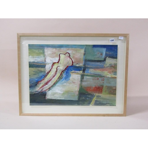 1268 - BEVERLEY 89 - ABSTRACT PANEL, NAKED FORM, OIL ON PAPER, F/G, 44CM X 64CM