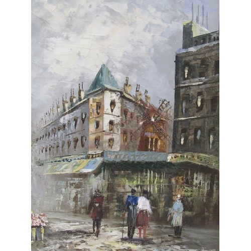 1282 - BURNETT - PARISIAN STREET SCENE, 42CM X 32CM & THE EIFFEL TOWER, 20CM X 25CM