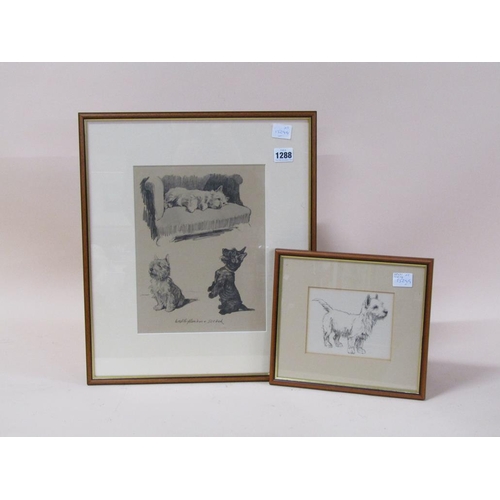 1288 - TWO BLACK ON WHITE COLOURED PRINTS - WEST HIGHLAND & SCOTTIE DOGS