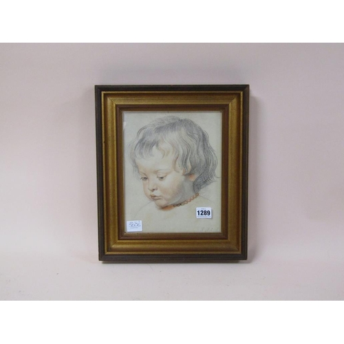 1289 - SIGNED INDISTINCTLY - PORTRAIT OF A YOUNG CHILD, MIXED MEDIA, F/G, 25CM X 19CM