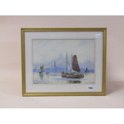 1299 - WILL MILLER - ANTWERP, SIGNED AND TITLED WATERCOLOUR, F/G, 26CM X 36CM