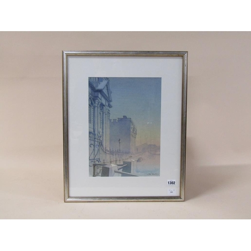 1302 - JOHN BARTON? - EUROPEAN TOWN RIVER, SIGNED WATERCOLOUR, F/G, 35CM X 25CM